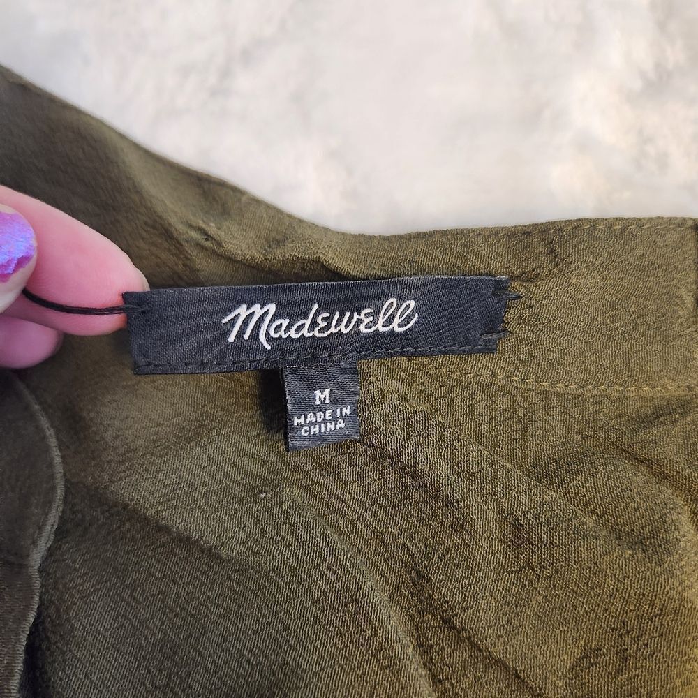 Madewell Olive Green Lace Up Shift Dress Boho T Shirt Mini Sz M Novella - Picture 10 of 14